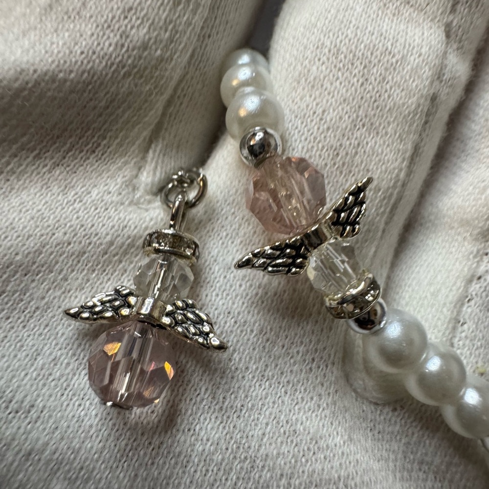 Angel Charm Pearl Bracelet & Necklace Set | Silver Tone Jewelry